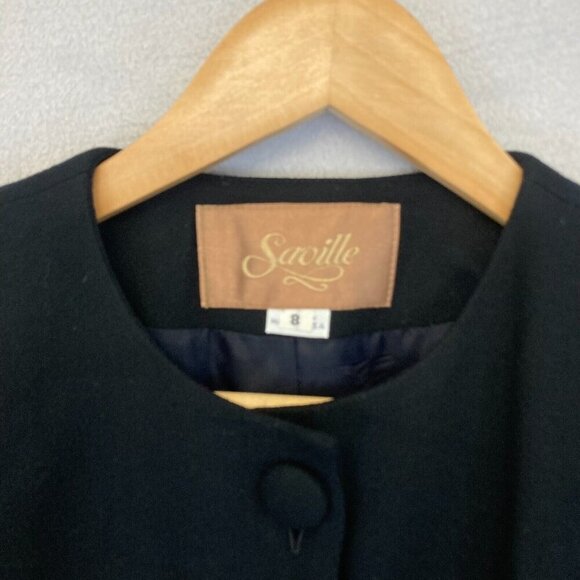 Vintage Saville 100% Wool Long Blazer Jacket Womens 8 Black Office Collarless - Picture 6 of 16